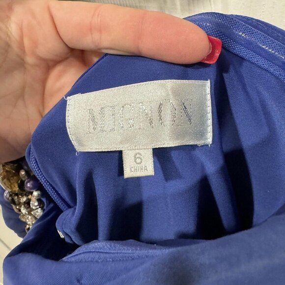 Women’s MIGNON blue Dress Formal Gems Asymmetrical Size 6 Long Maxi‎ - Picture 7 of 12